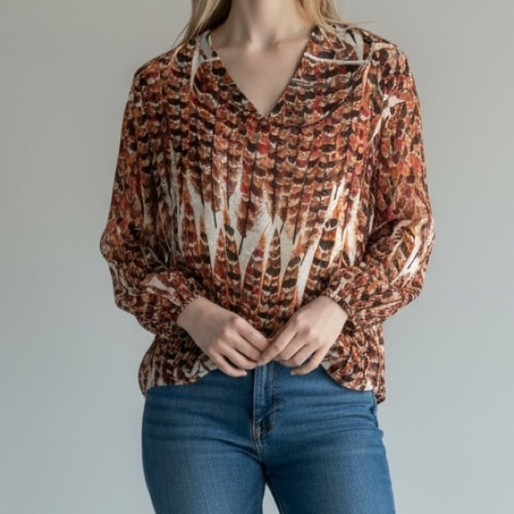 DOTS Women's Brown Patterned Top LARGE